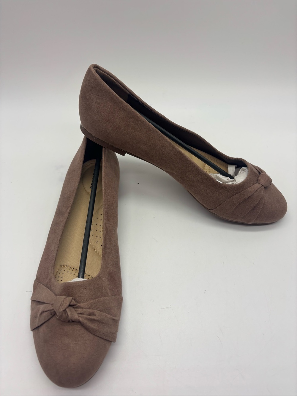 Veittes Women's Ballet Flats Taupe Slip-On Bow Round Toe Comfort 8.5